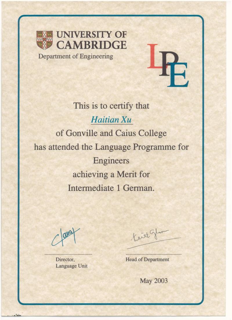 剑桥德语(中级)证书