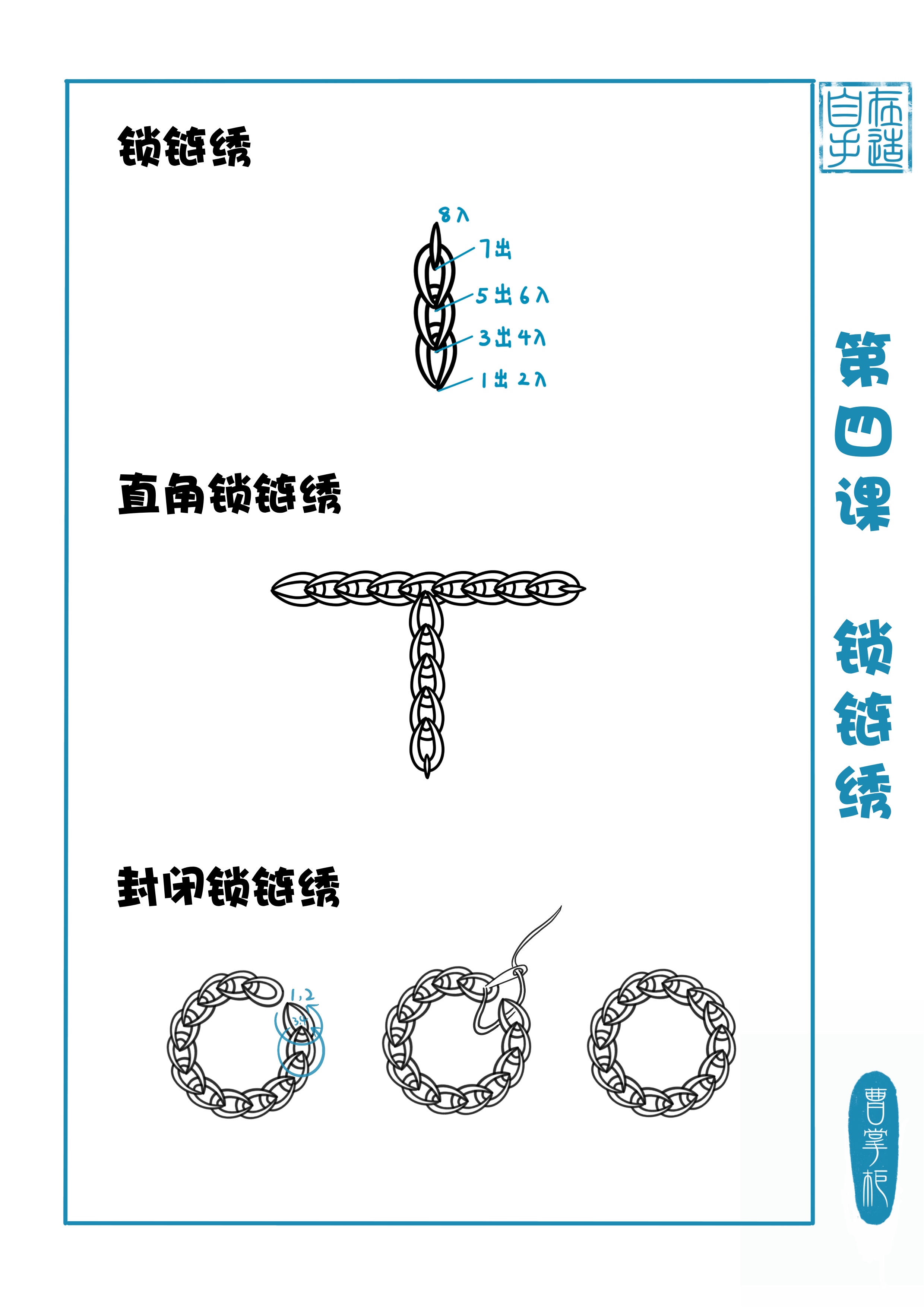 回针锁链绣图片