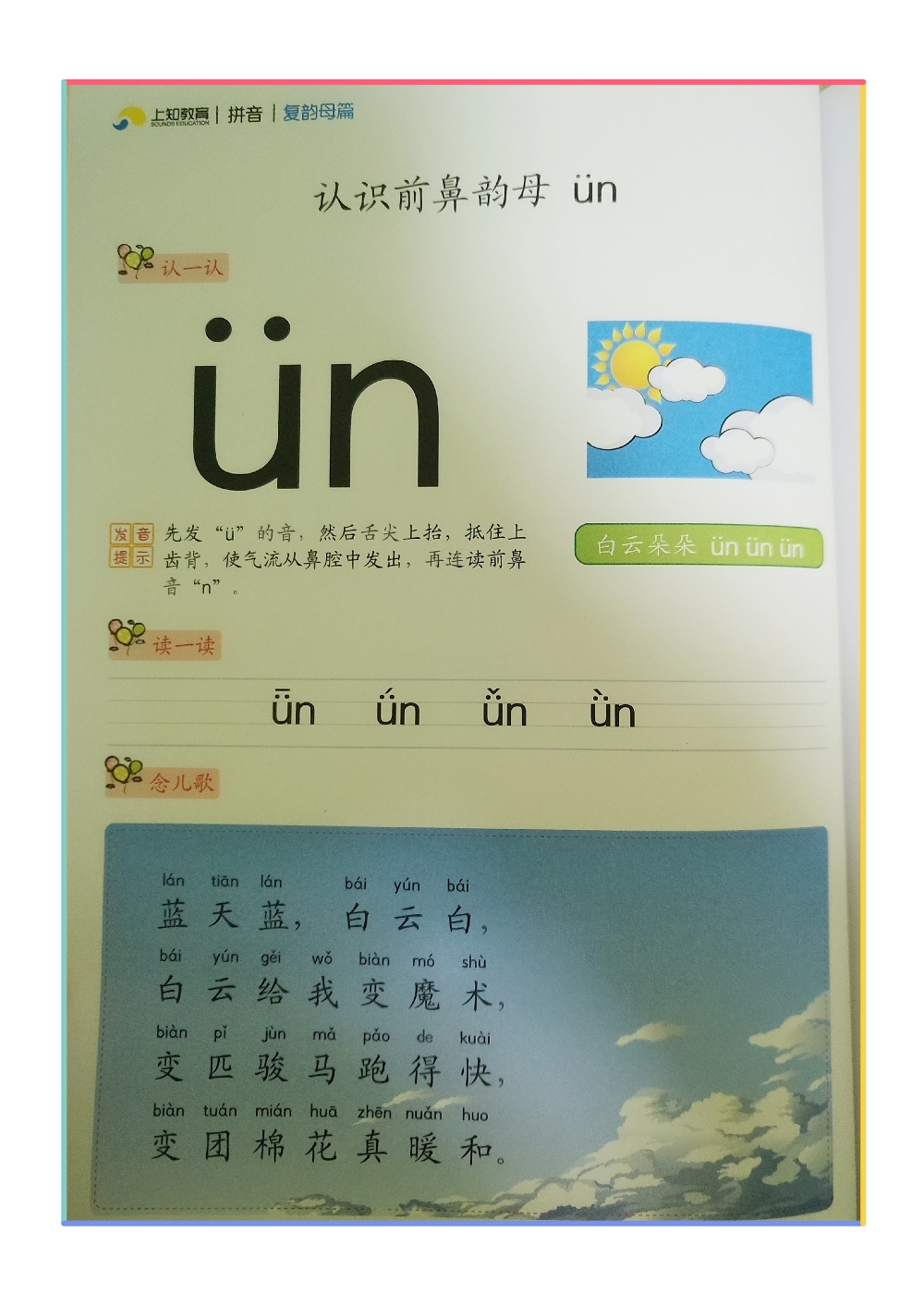 认识前鼻韵母ün