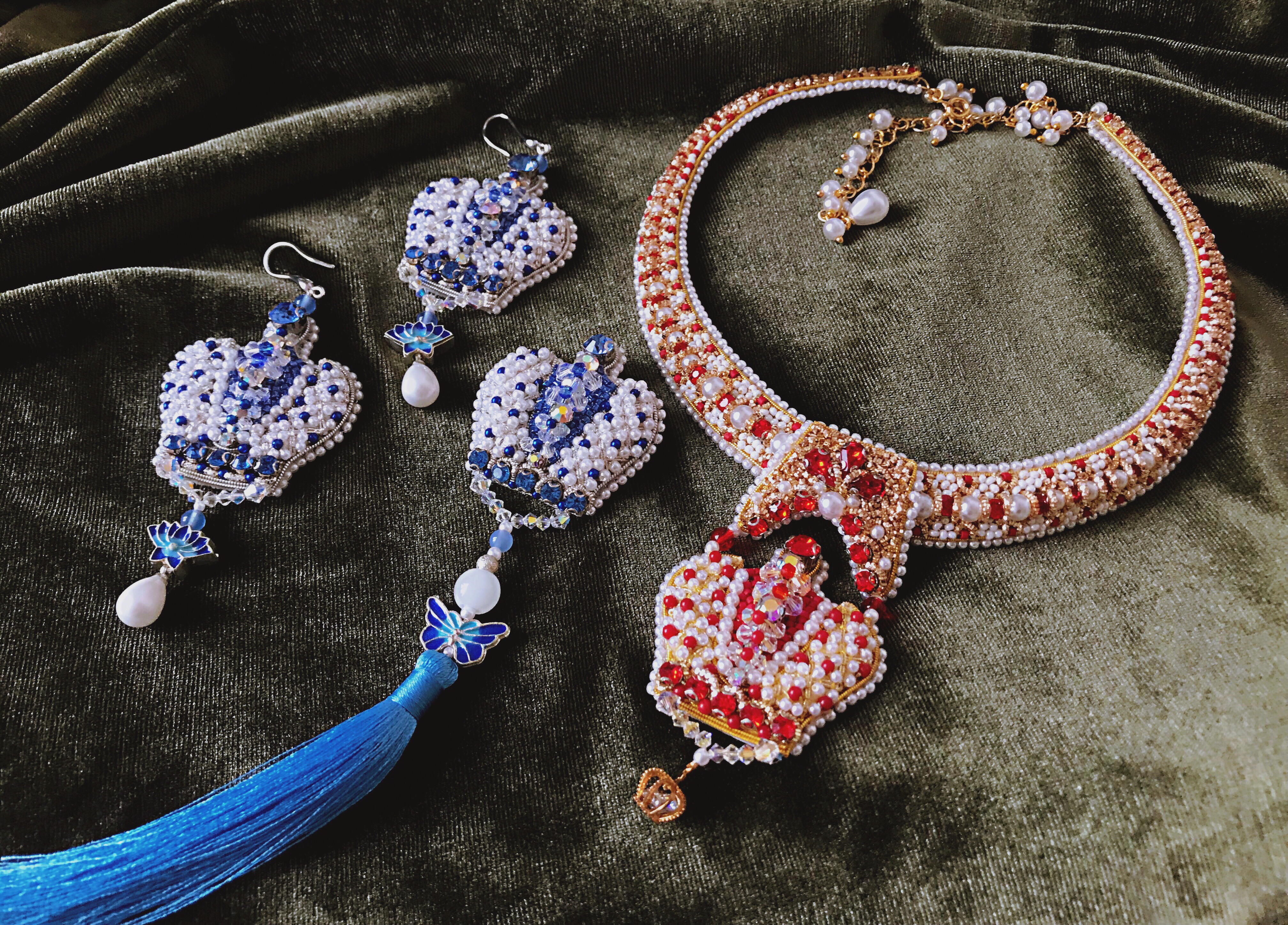 【精品课】灵燕法绣皇冠耳饰/胸针,小作品教你多技法,提供材料包购买