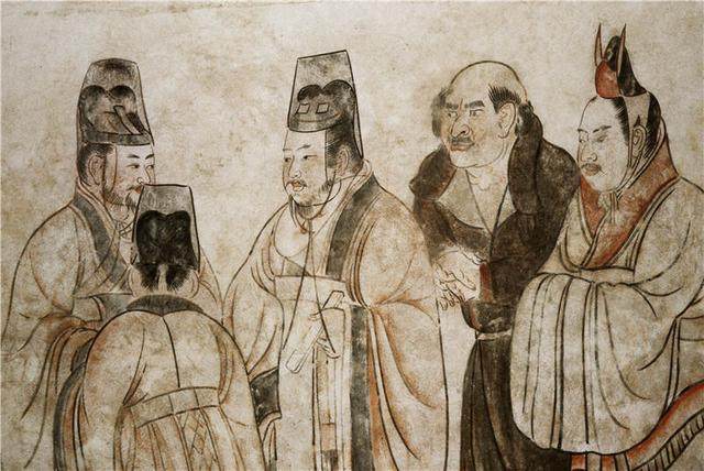 唐章怀太子墓墓道东壁的壁画《礼宾图》