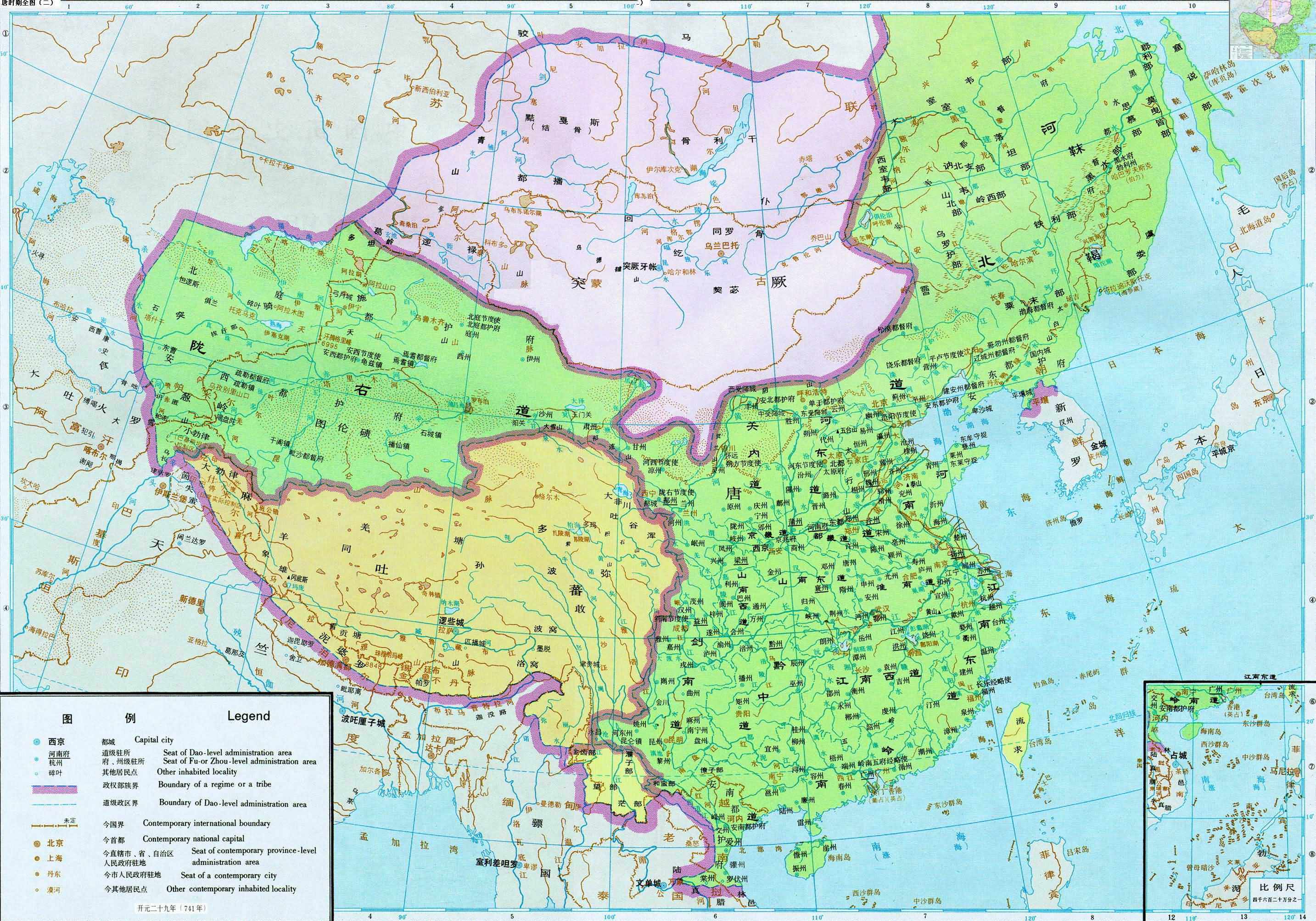 唐时期地图 开元二十九年(741年)